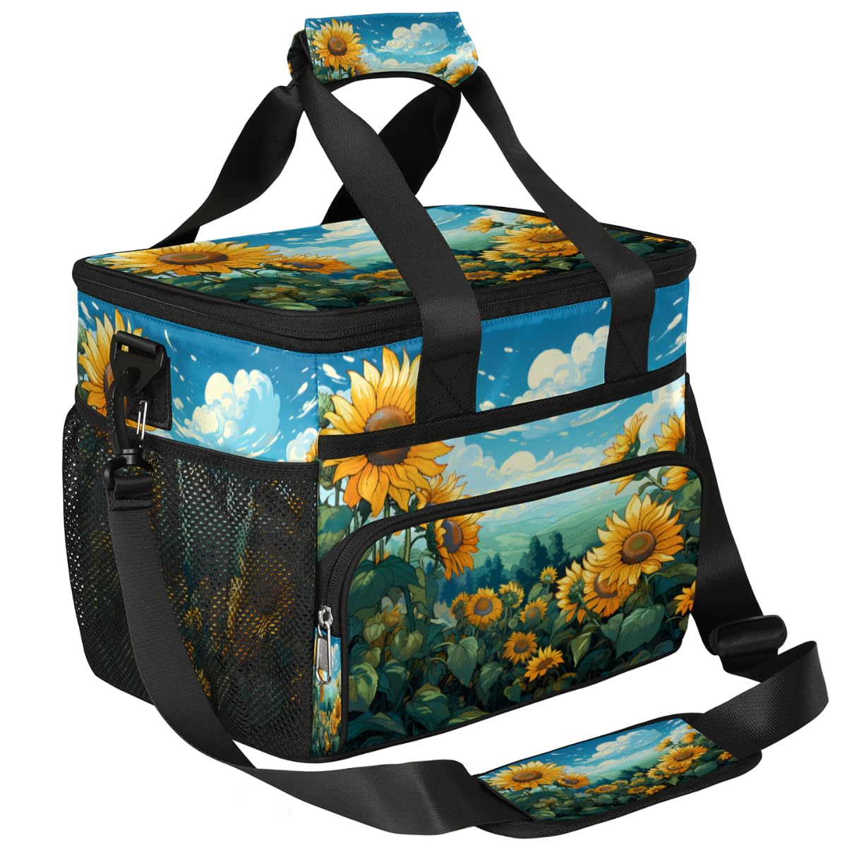 Blue Sky Insulated Picnic Backpack Lunch Box for Women Men Picnic Basket Tote Lunch Bag Picnic Bag Portable Lunch Bags for Picnic, Beach, Work, Trip,Office, Camp Sunflower Garden