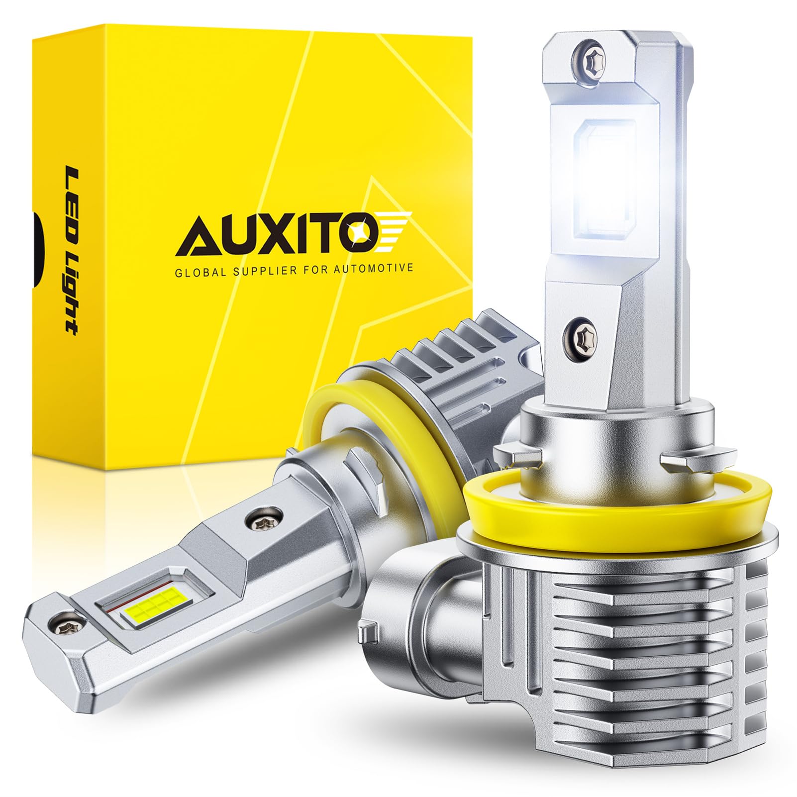 AUXITO H11 LED Bulb H8 H9 H16 80000LM 6500K Cool White, EMC Protection, Plug-N-Play, Real 1:1 Halogen Size Fog Lights, Pack of 2