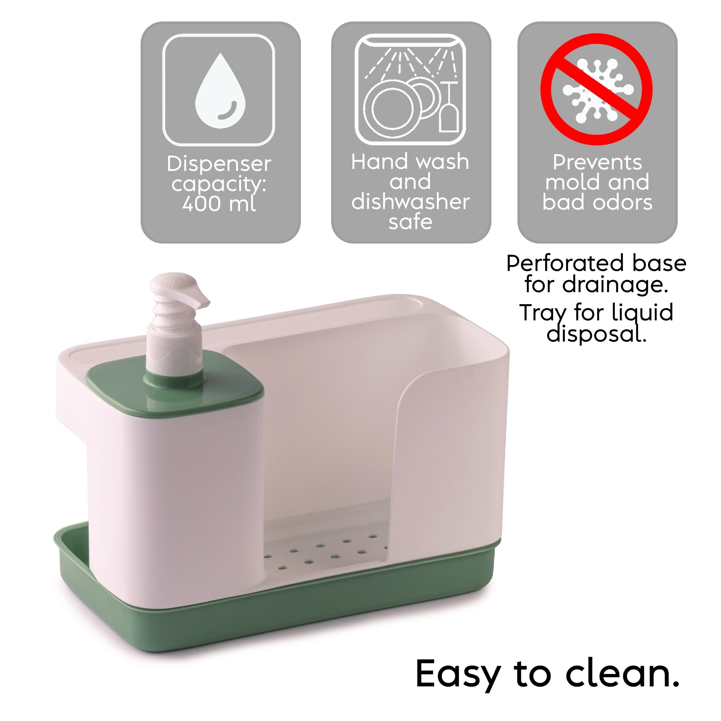 Snips Riordinello, Dish Hand Soap Dispenser & Sponge Holder, Sink Caddy Kitchen Organizer with Liquid Soap Container 400ml - Image 3