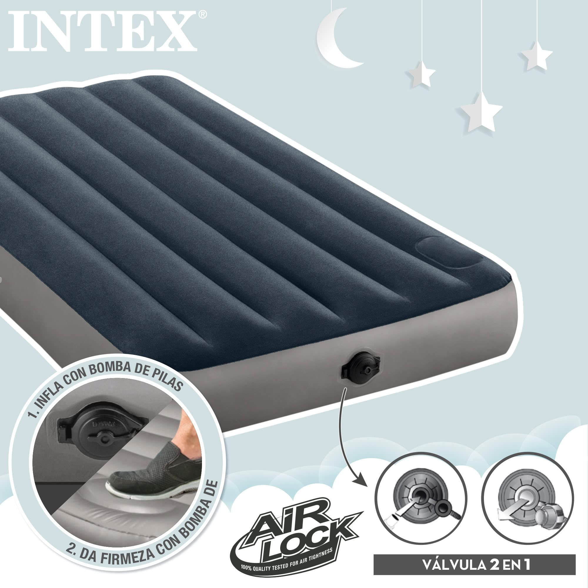 Intex Twin DURA-BEAM Materac Dmuchany, Szary/Granatowy, Jednoosobowy