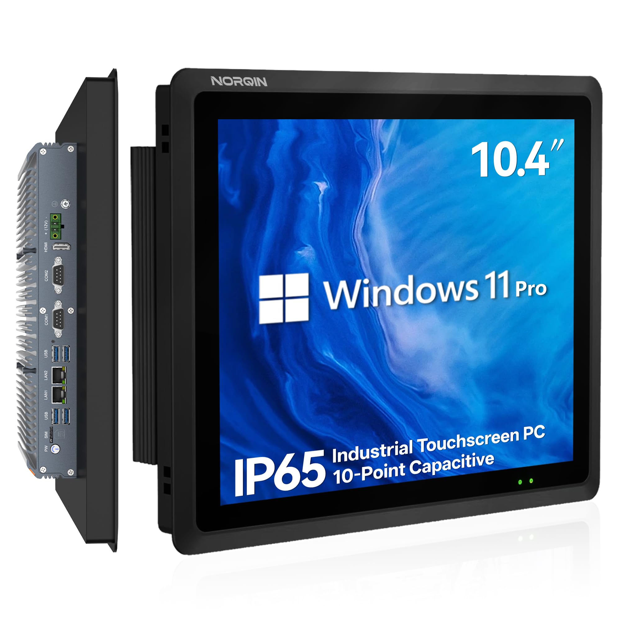 Przemysłowy panel PC 10,4" bez wentylatora, pojemnościowy ekran dotykowy IP65, Windows 11 Pro, HDMI, LANC, COM, GPIO, USB/WIFI, do automatyzacji, kiosków, monitorowania (I3-1215U, 16G +1TB)