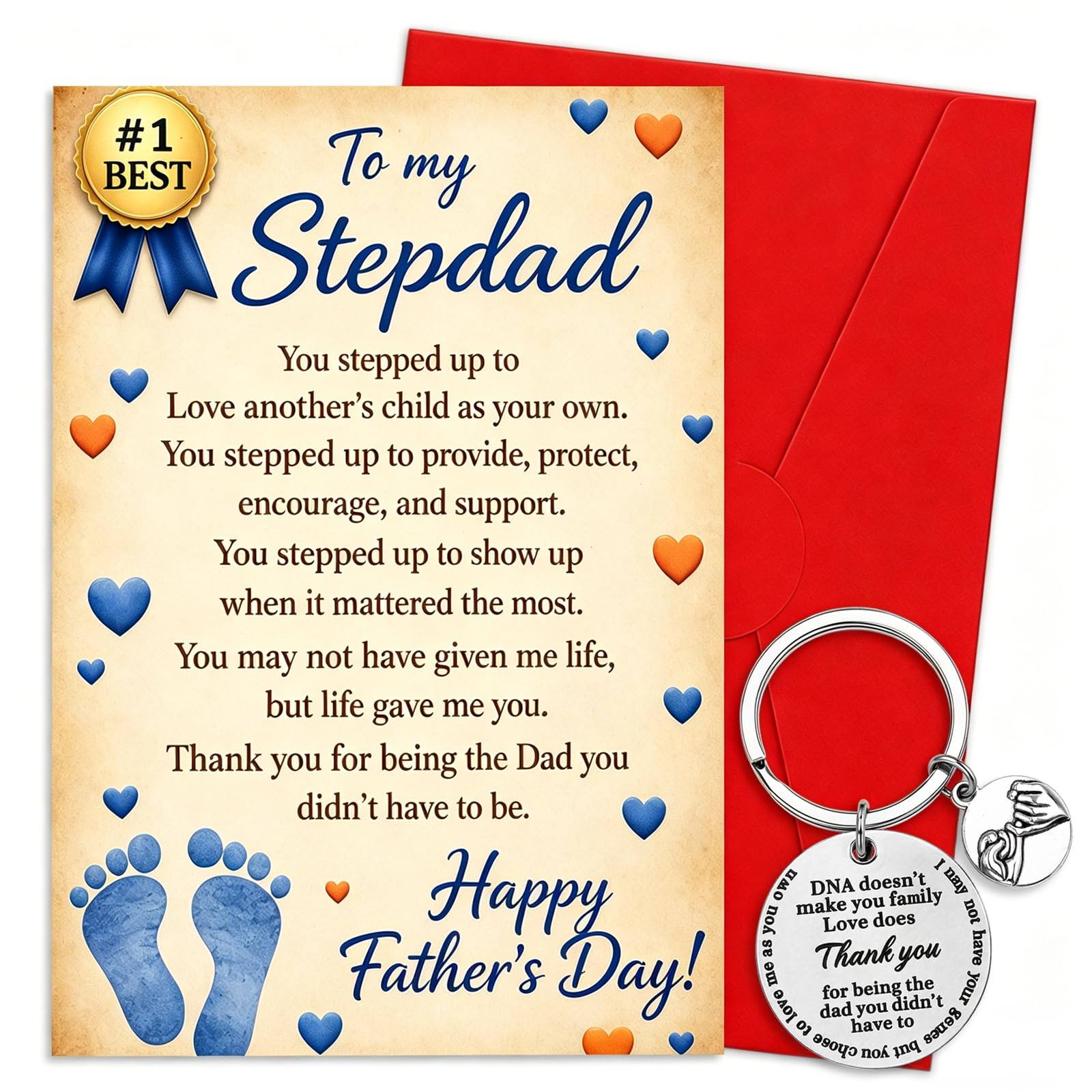 Jidkhfk Dad Gifts Fathers Day Card Keyring Keychain for Daddy Funny Birthday Christmas Presents (Stepdad)