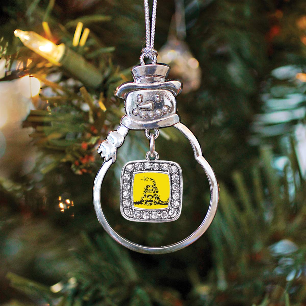 Inspired Silver - Don't Tread on Me - Silver Christmas Ornament - Square Charm Christmas Tree Ornament with Cubic Zirconia - Snowman Hanging Decoration