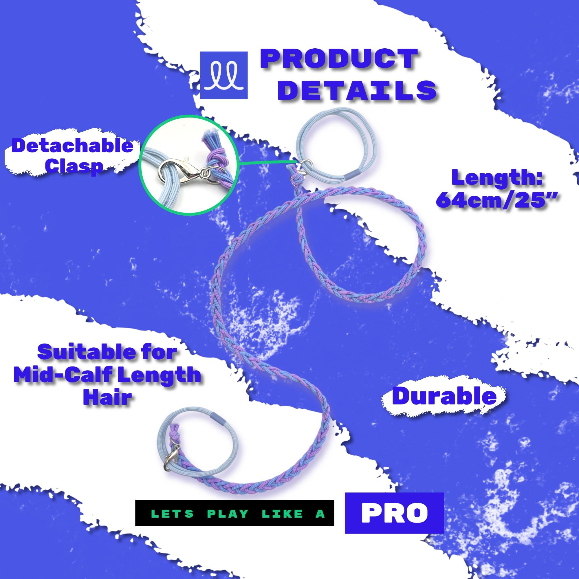 25"/64cm Rip Tie Hair Ties Ponytail Holders for Water Sports Hair Bobbles for Thick Hair Scrunchies No Damage Strong Braided Pony Tails Ties fixed Curly Hair Surfing Swimming Riding (GreenPurple) - Image 3
