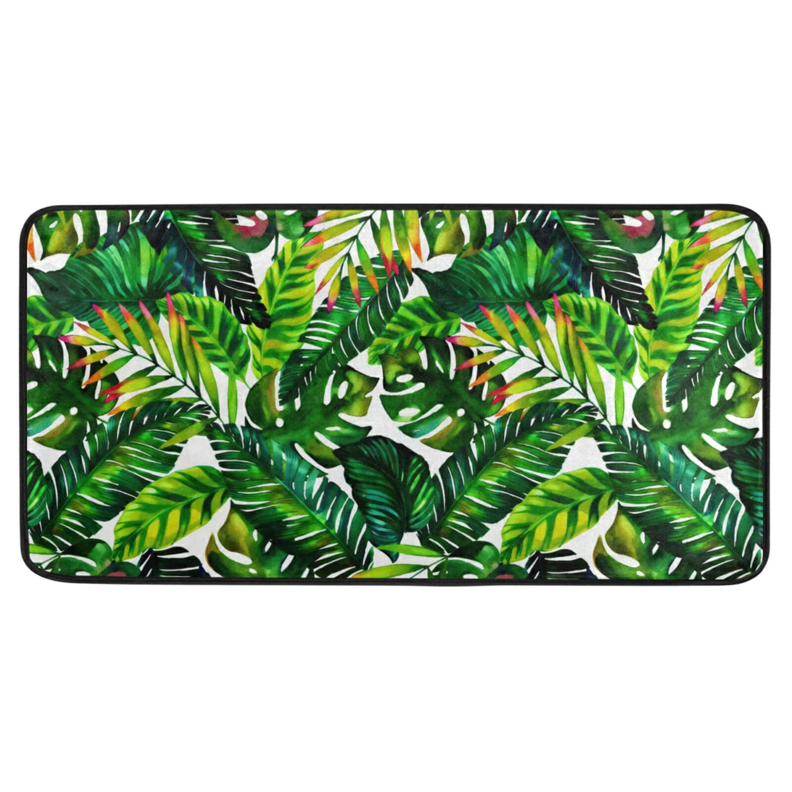 Naanle Palm Leaf Kitchen Floor Mat Watercolor Tropical Leaf Non Slip Absorbent Comfort Standing Mat Kitchen Runner Rug for Hallway Entryway Bathroom Living Room Bedroom 39 x 20 inches