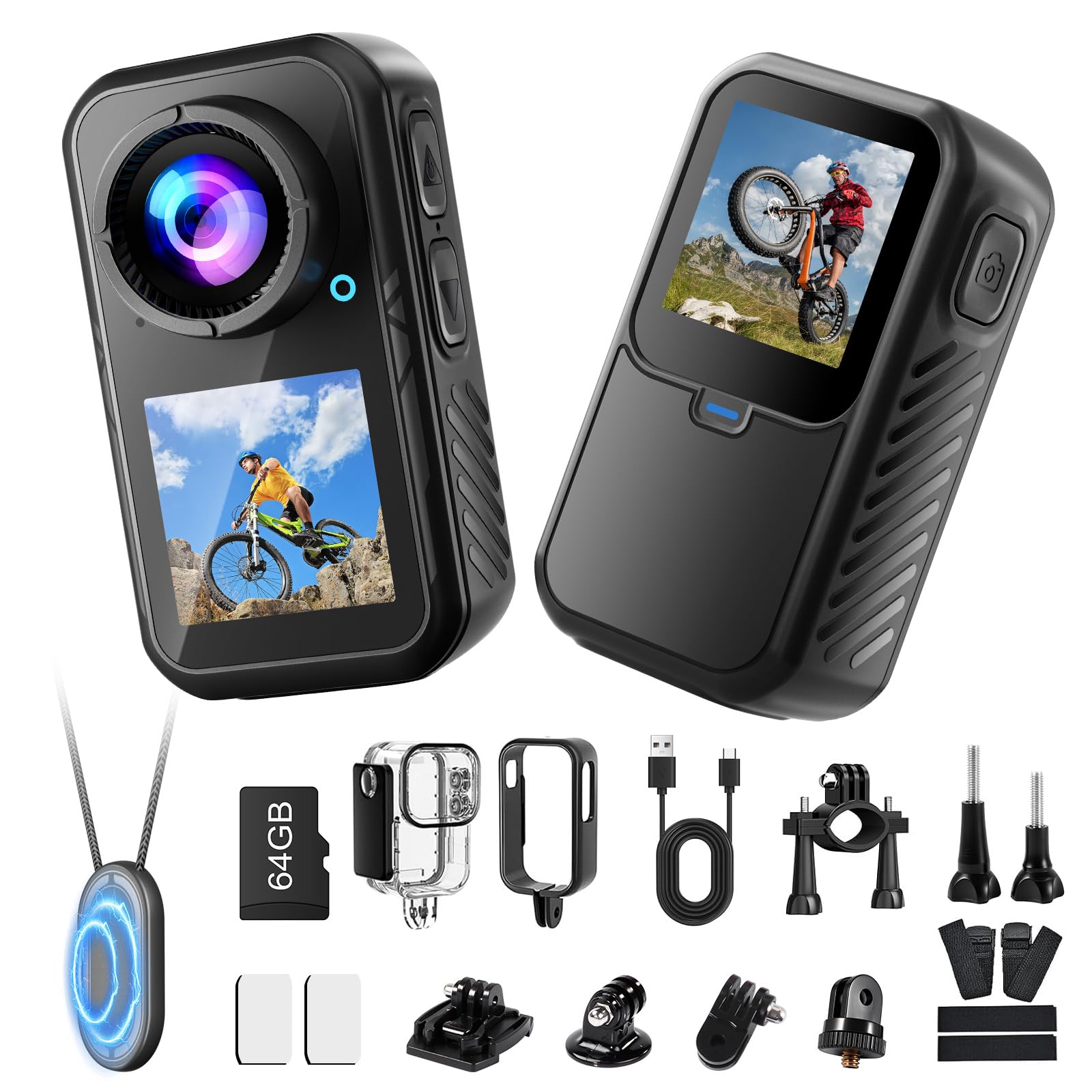 LAMA Action Camera 4K Mini Action Cam & Bodycam Körperkamera mit 64GB Karte