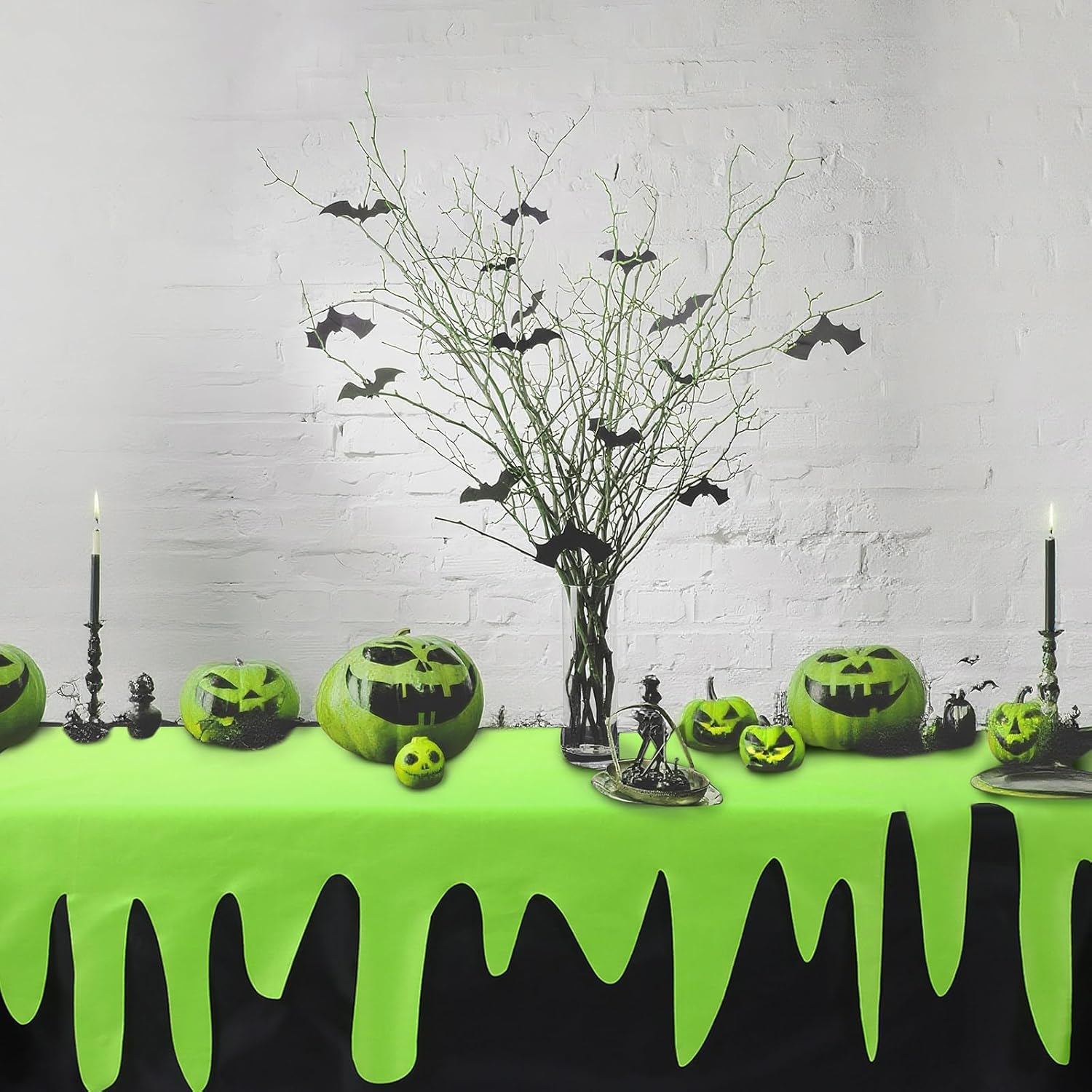 Oudain 3 Pieces Ghost Themed Tablecloths Waterproof Halloween Rectangle Table Cover Disposable for Boy Birthday Party Baby Showers Supplies Black and Green Table Cloth for Halloween Decoration