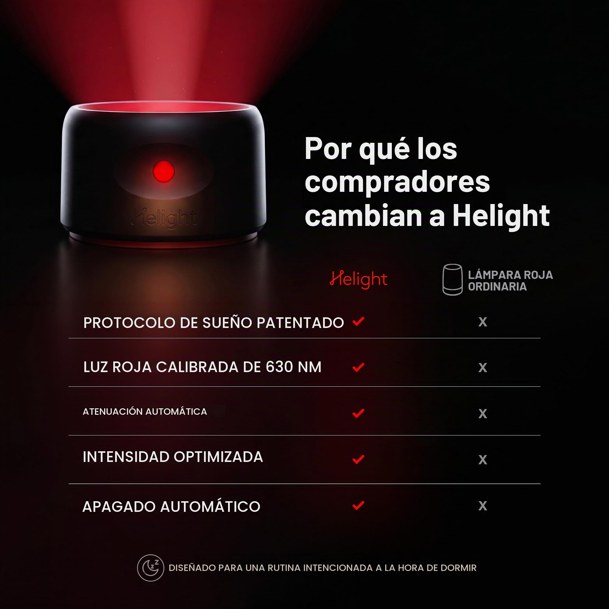 Helight Dispositivo de sueño de terapia de luz roja – Lámpara de luz roja pura de 630 nm para ayudar a la relajación profunda – Lámpara de descanso respaldada por la ciencia para dormitorios de