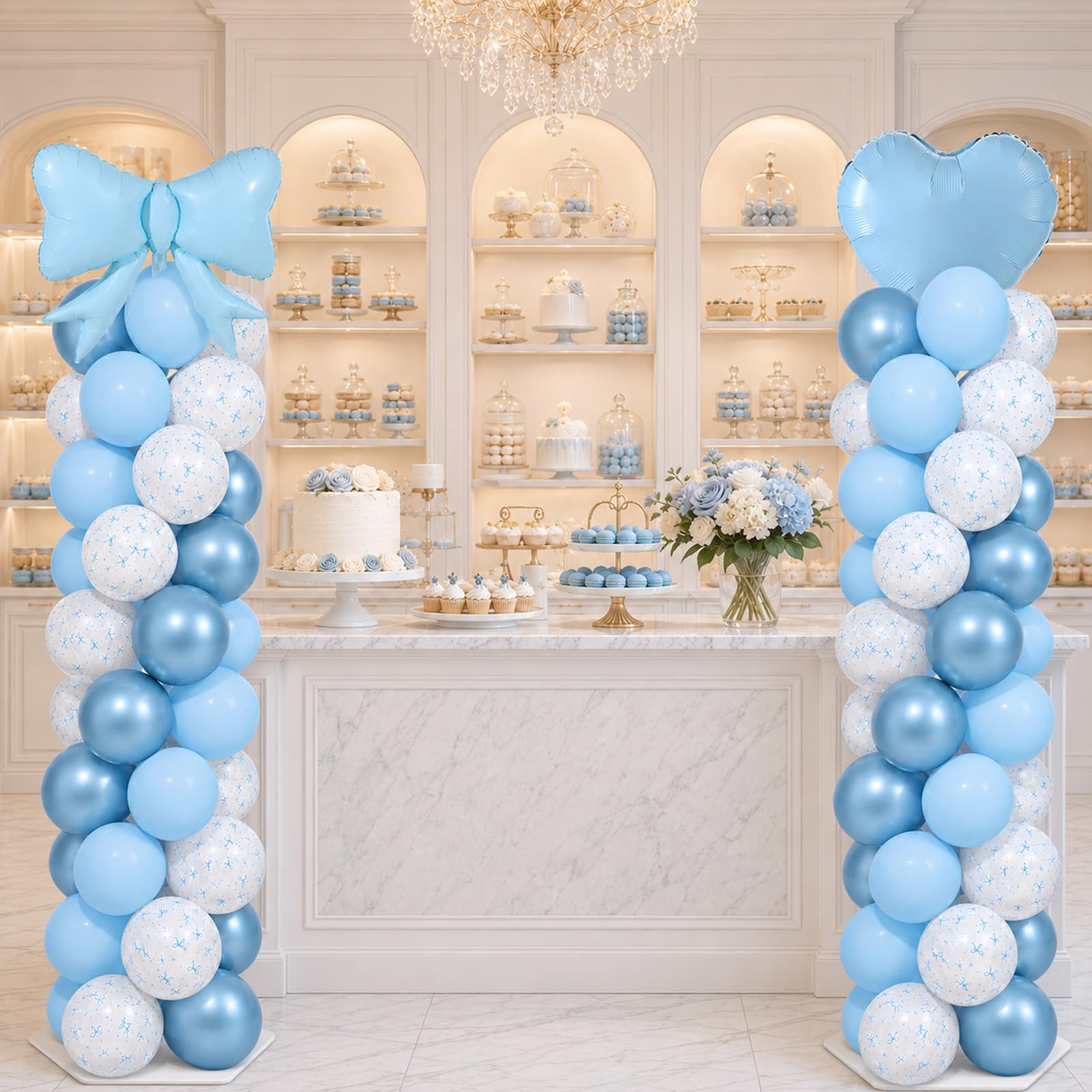 Kit di decorazioni per feste con racchetta a forma di cuore blu, con supporto