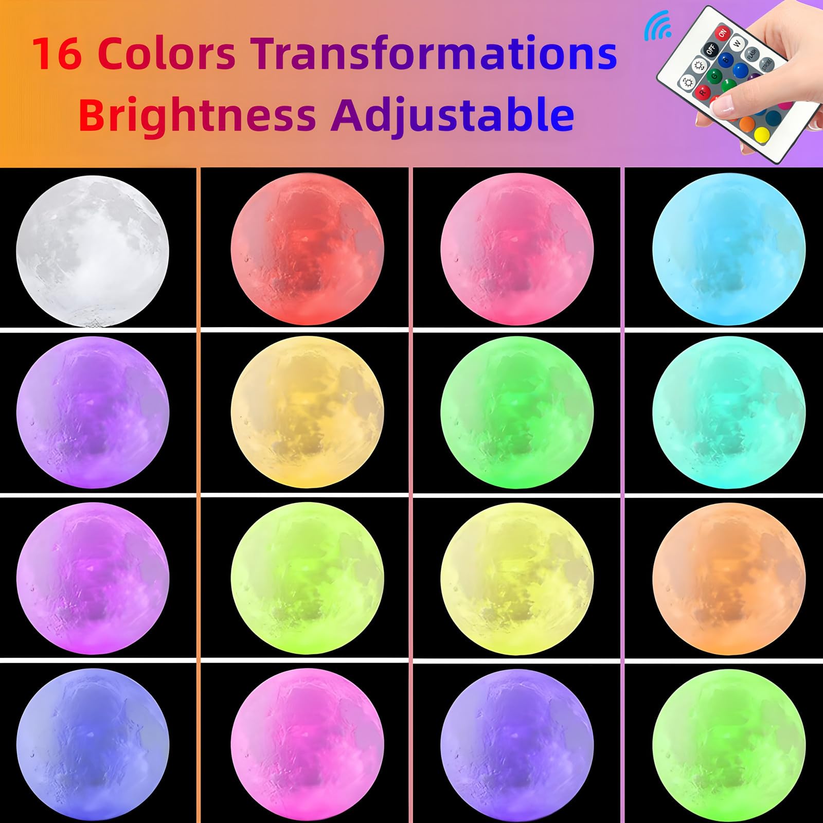 Lampada a forma di luna, 16 colori, luce notturna a LED con supporto, telecomando e controllo touch, lampada a forma di galassia per adolescenti, ragazze e ragazzi, ricaricabile tramite USB, luce