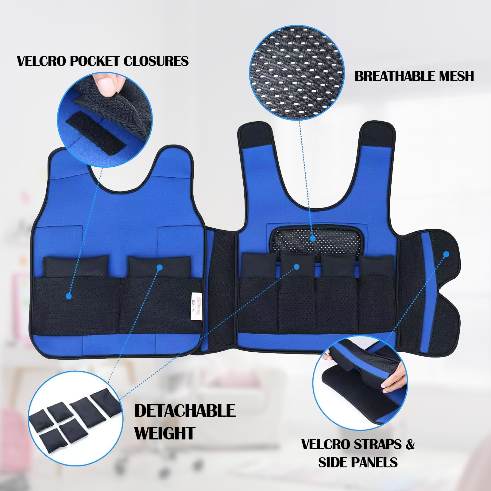 Gilet con Pesi per Bambini, Gilet a Compressione Gilet con Pesi Gilet di Sicurezza per Bambini con Sovraccarico Sensoriale ABR Autismo ADHD Disturbo Gilet con Pesi 3 Libbre Peso Rimovibile, Blu