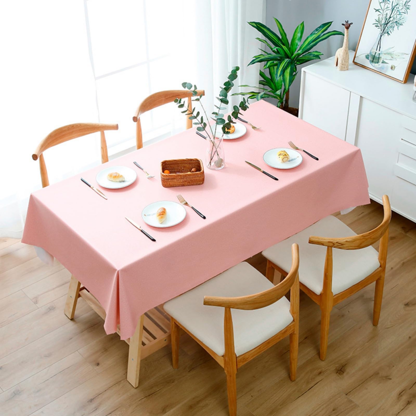 Lukery Table Cloth Wipe Clean, Solid Color PVC Rectangle Tablecloth Splash Proof, Waterproof Table Cover for Outdoor Dining Garden Picnic (Pink 1,120 * 160cm)
