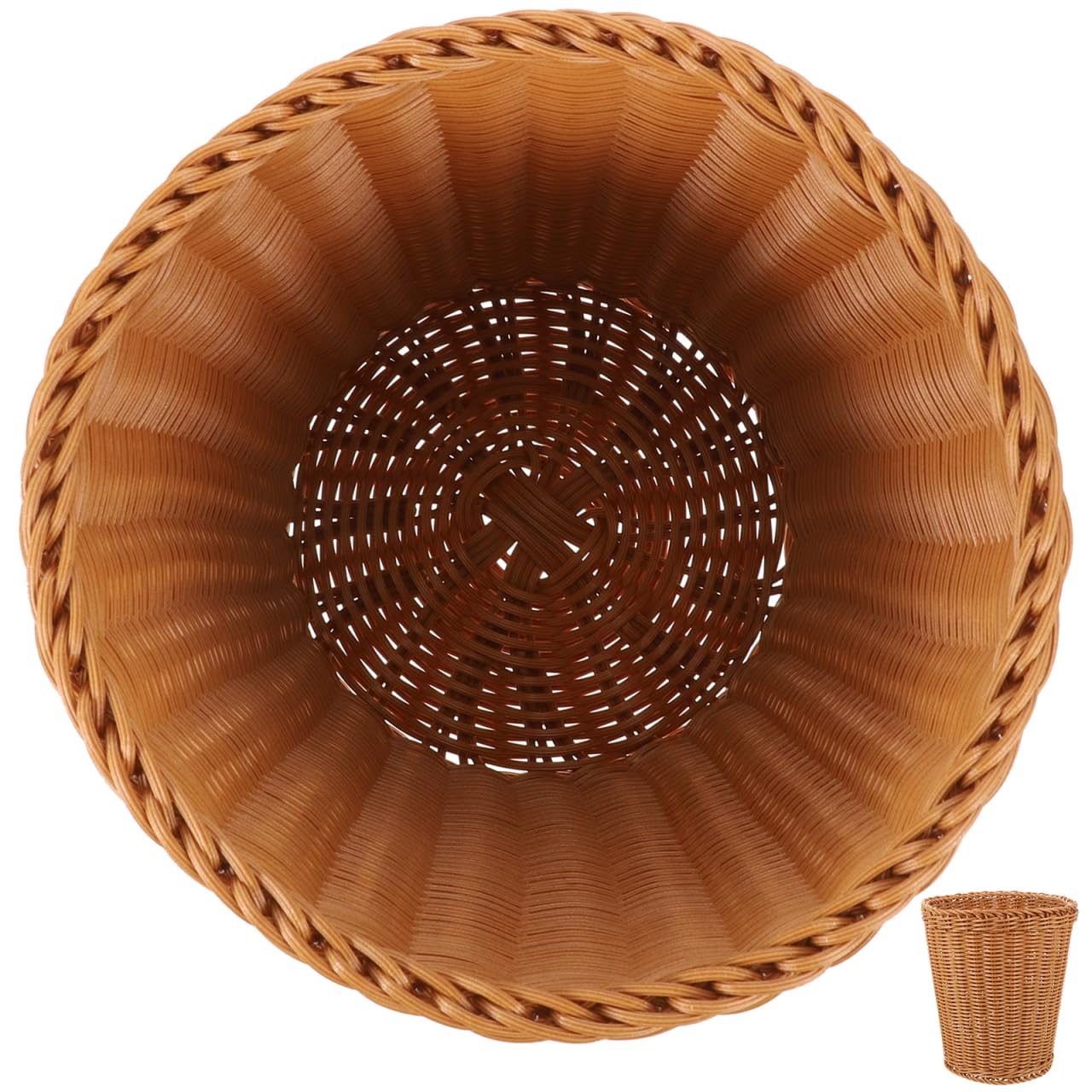 Healifty Woven Trash can Small Desktop Waste Basket Natural Style Storage Bin for Office Bathroom Bedroom Kitchen 9.64X8.26X6.29 Inches