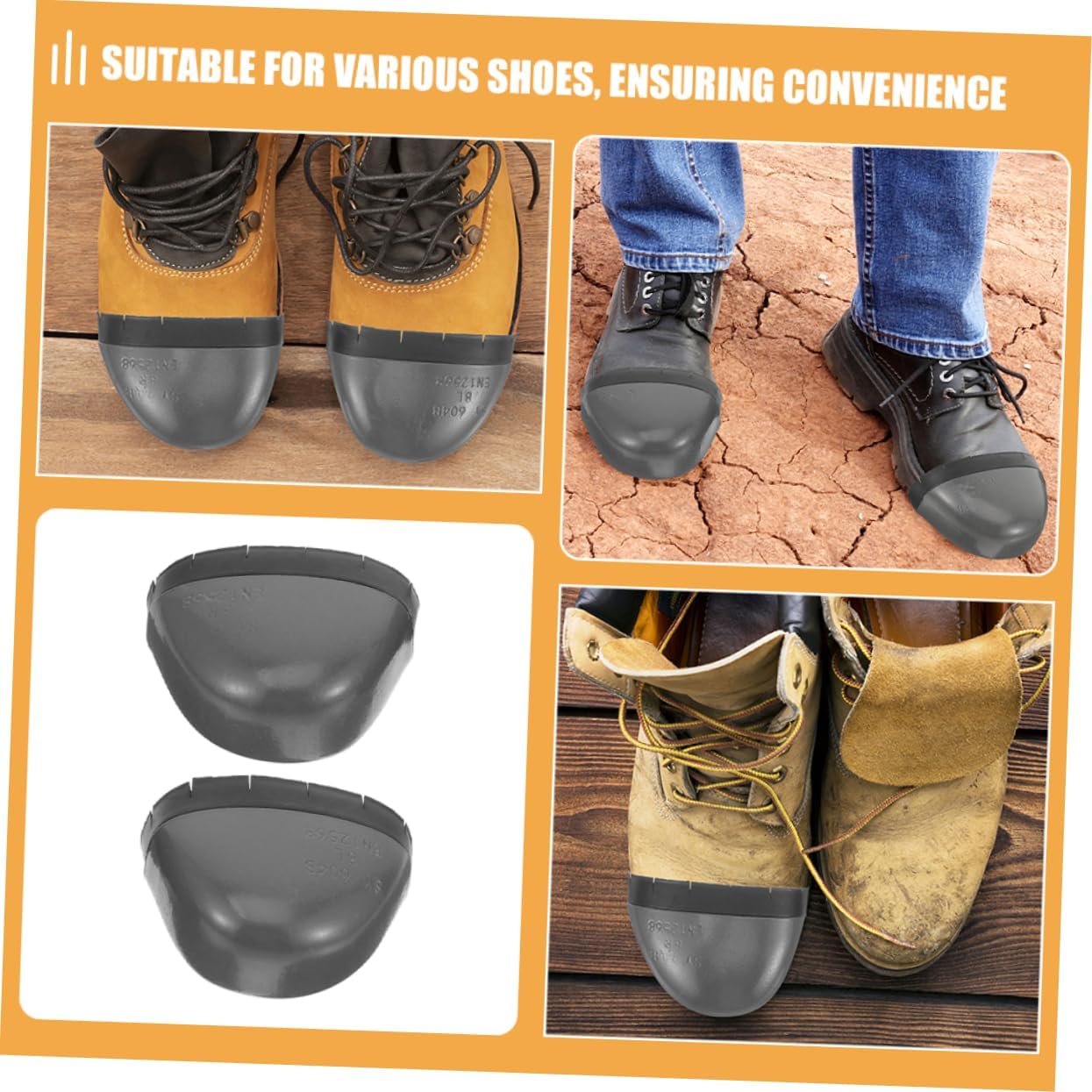 Angoily Safety Toe Caps for Work Boots Metal Toe Covers Metatarsal Protection 2-Pair Set for Men and Women Durable Safety Shoe Accessories