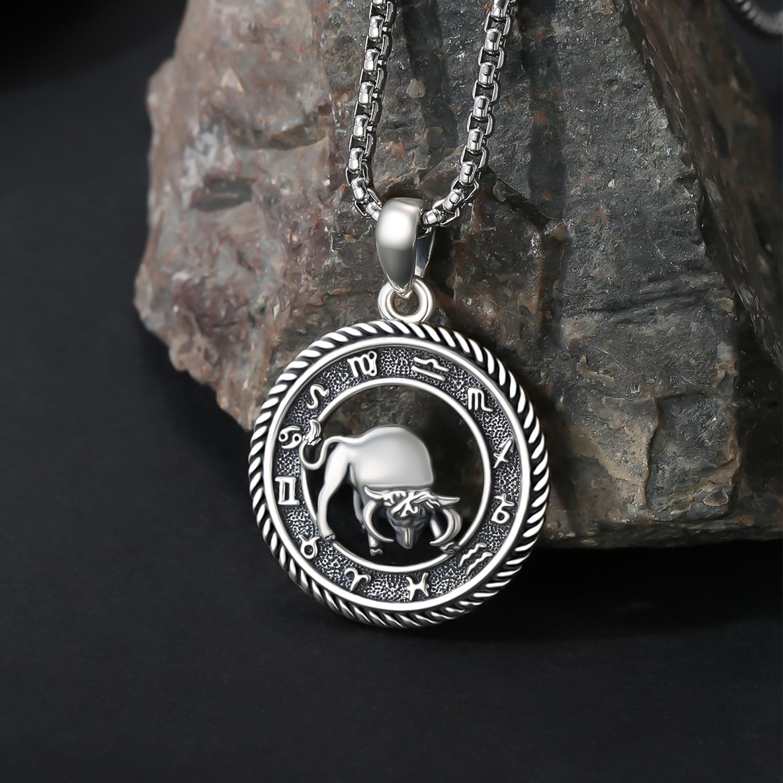 Stier Kette 925 Sterling Silber Sternzeichen Stier Anhänger Halskette Taurus Astrologie Horoskop Anhänger Schmuck Geburtstag Weihnachten Geschenke für Männer Frauen Unisex