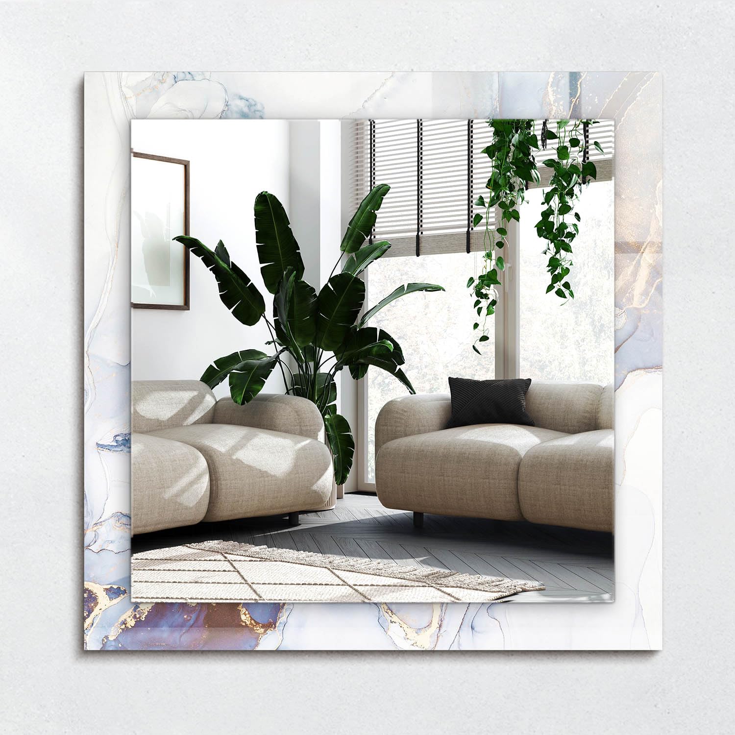 Miroir imprimé 60x60 cm sans cadre pour agrandir et éclairer une pièce sombre