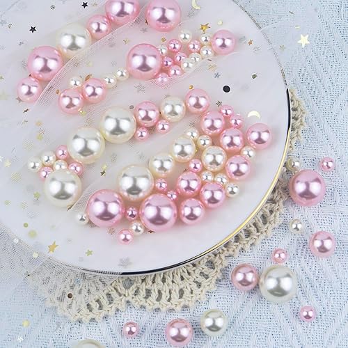 Miniatura 2 de 150 cuentas de perlas de imitación pulidas color crema y rosa sin agujero para decoraciones de relleno de jarrones, perlas de plástico, dispersos de