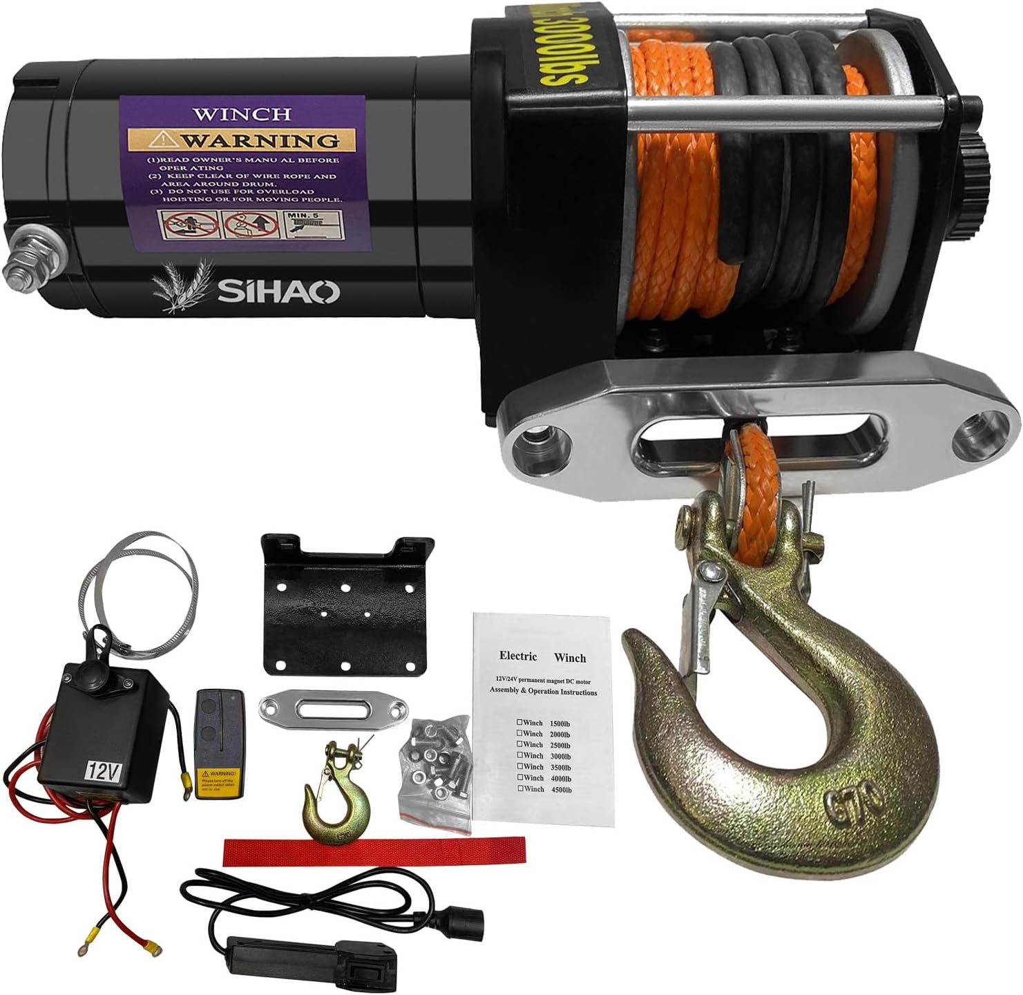 Electric Winch, ATV/UTV Truck Winch 12V, Electric Truck Winch, Synthetic Rope Winch with Wireless Handheld Remote for Truck Jeep SUV Boat (3000 lb)