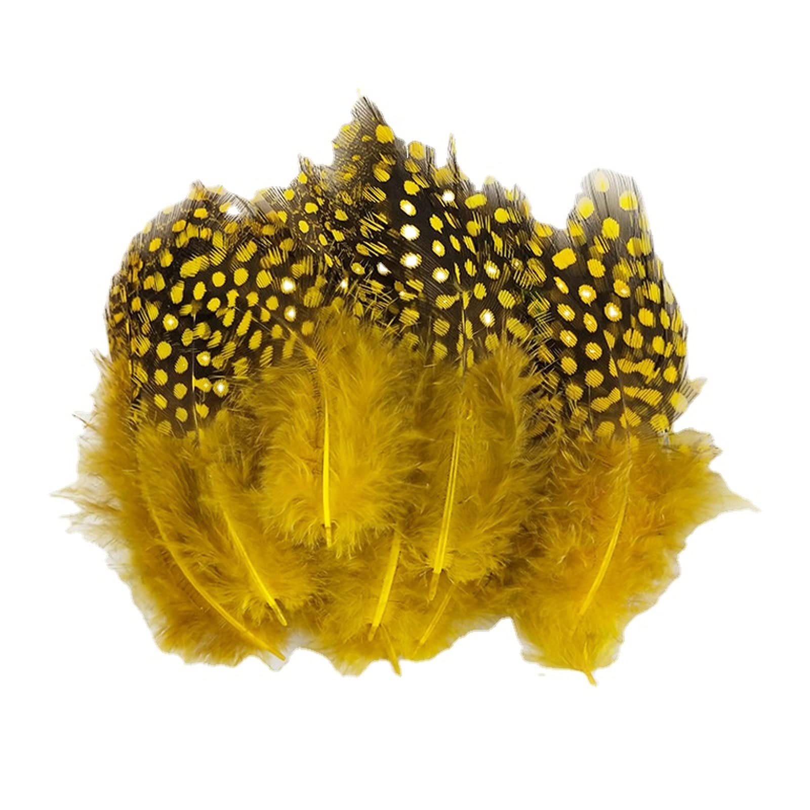 Guinea Fowl Feathers, 100 Pack 6-12cm/2.36-4.72 Inch Natural Speckled Feathers for DIY Art Craft Collage Headdress Home Wedding Birthday Party Decoration (Yellow)