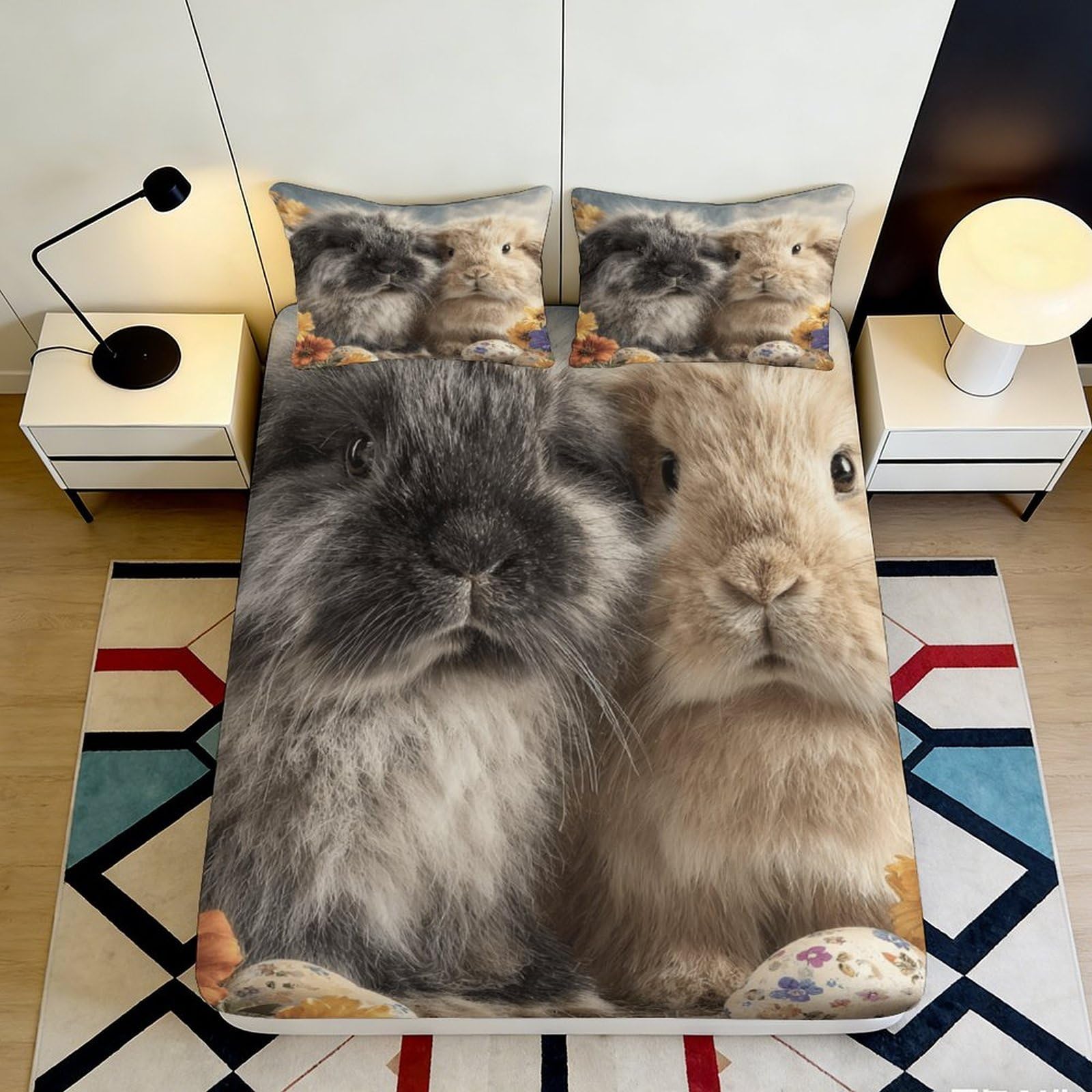 3D Printed Guinea Pig Fitted Sheet Microfiber Soft Animal Rabbit Bed Cover for Bedroom Dorm Mattress Protection Decor 90x200x25cm