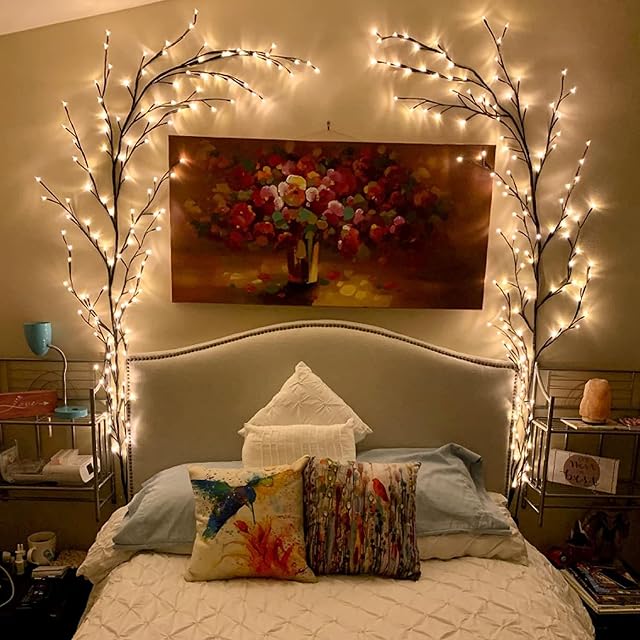 GOESWELL Lighted Willow Vine Home Décor Artificial Vine Garden Wall Art Decoration 144LEDs Warm White