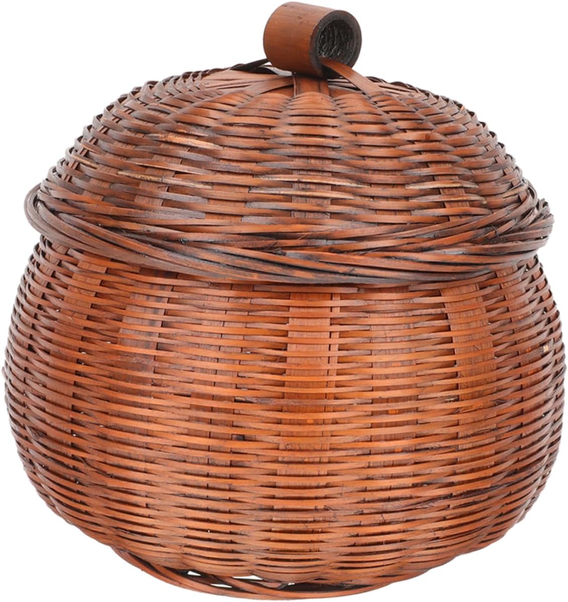 VOSAREA Retro Pumpkin Shaped Egg Basket with Lid Food Storage Container for Fruits Snacks Daily Use Versatile Kitchen Organizer Stylish Woven Design