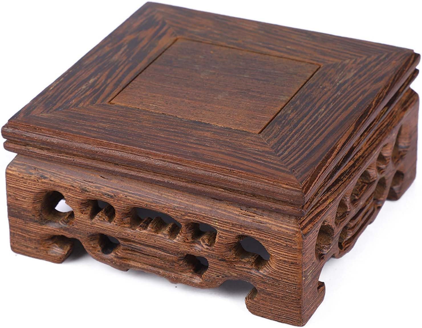 2PCS Wooden Display Stand Base, Small Square Teapot Vase Bonsai Base Wood Stand Holder Vase Square Wood Carved Pedestal Oriental Style Home Decoration for Vase Flower Pots Teapot Table Lamp Fishbowl 8*8*3.7 Cm