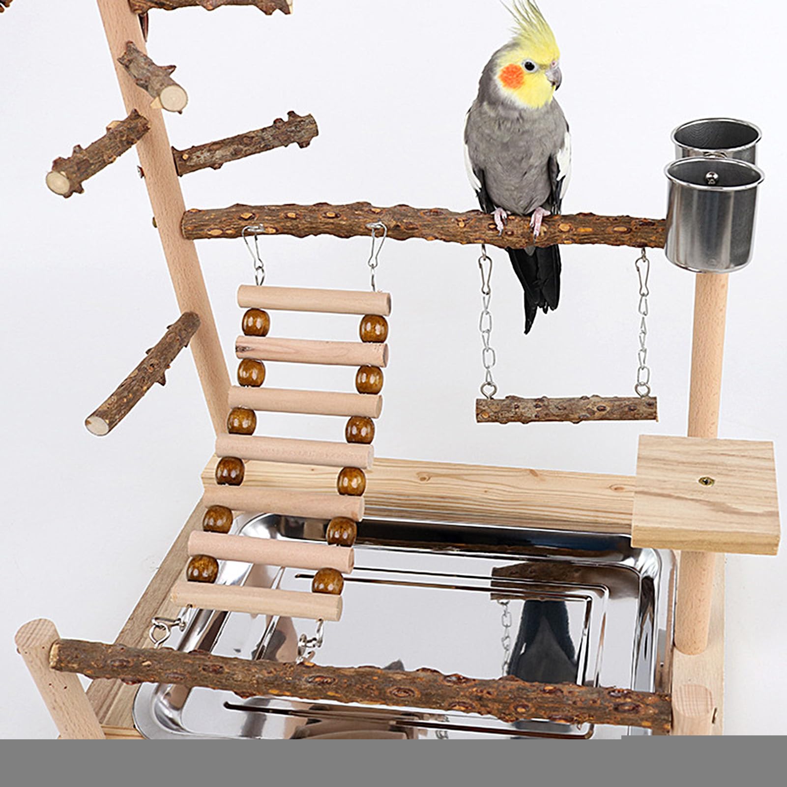 Area Giochi per Uccelli Gym Giocattolo in Legno | Per Pappagalli Con E Vassoio In Acciaio Inossidabile Per Cacatua Conuro Fringillide Addestramento Esercizio Arrampicata