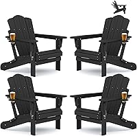 Vista 17 de KINGYES Juego de 2 sillas Adirondack de HDPE con respaldo ajustable plegable, color blanco