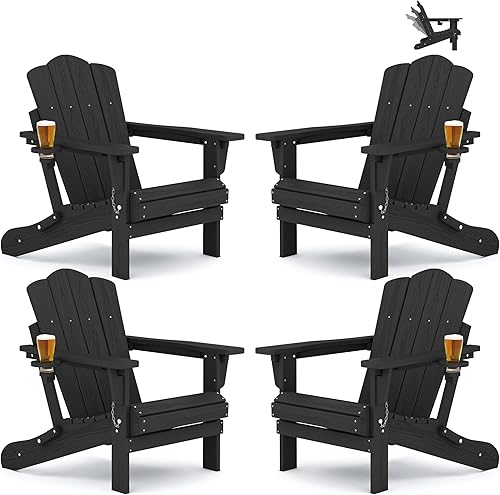 Miniatura 17 de KINGYES Juego de 2 sillas Adirondack de HDPE con respaldo ajustable plegable, color blanco