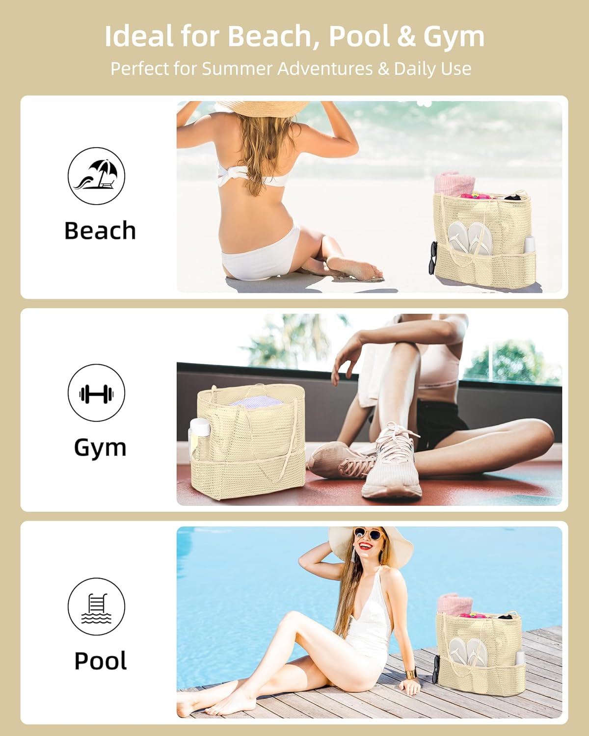 Mesh Beach Tote Bag Packable,2026 New 2-in-1 Large Lightweight Foldable Beach Bags with Multiple Pockets for Women - Image 6