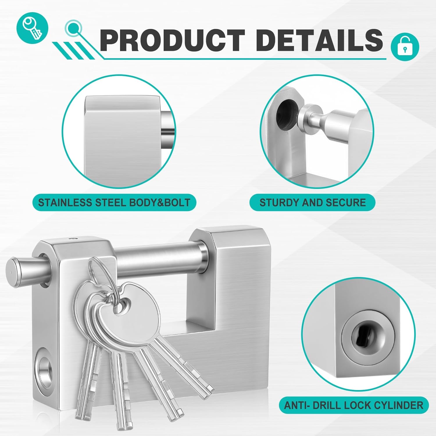 Blulu 6 Pack Heavy Duty Lock for Shipping Container with Stainless Steel Keys Stainless Steel D-Shaped Padlock for Garage Door, Shed, Storage Unit, Locker, and Warehouse (80 mm)