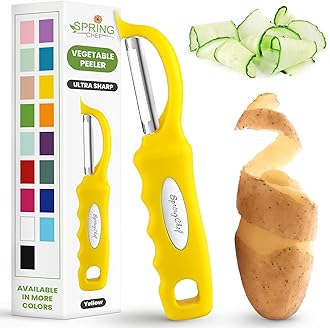 Spring Chef Premium Swivel Potato Peeler for Kitchen, Stainless Steel Fruit Peeler with Soft Grip Handle, Perfect for Vegetable, Apple, Carrot, Cucumber, Ginger - Dishwasher Safe - Yellow