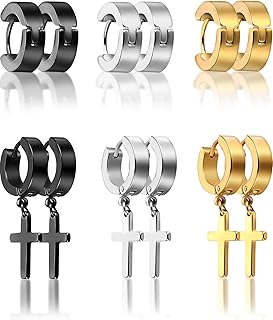 6 Pairs Hoop Hinged Dangle Cross Earrings Unisex Punk Earrings Hoop Earring and Stud Earring for Men and Women Wearing (Style Set 1)(Style Set 1)