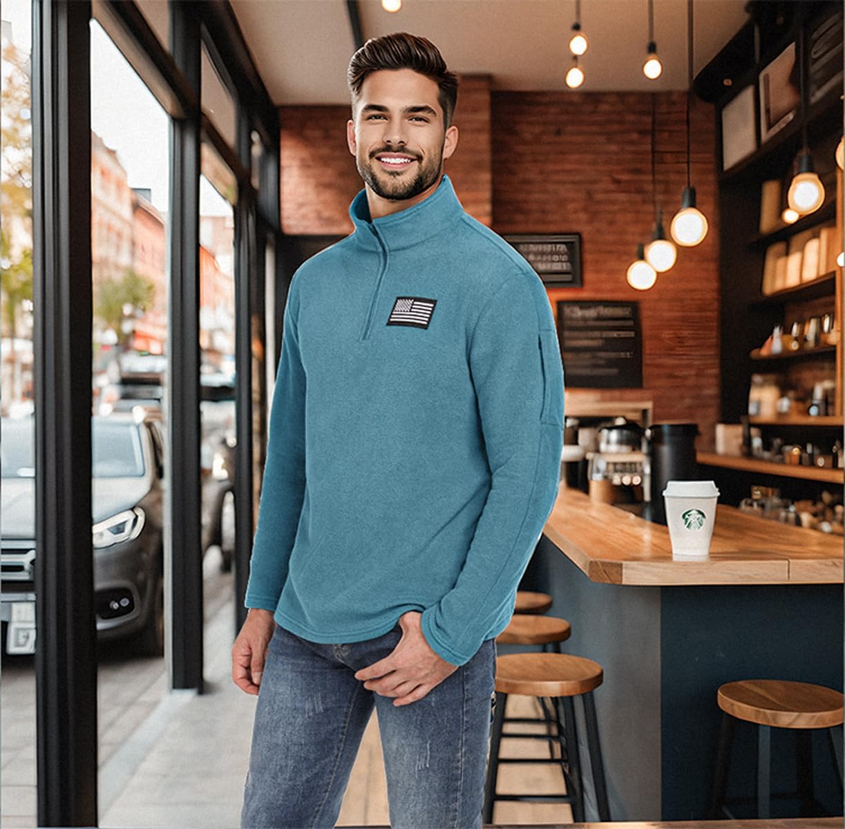 NUOKESASI Mens USA Flag Graphic Sweatshirt American Patriotic 1/4 Zip Long Sleeve Pullover with shoulder pocket - Image 7