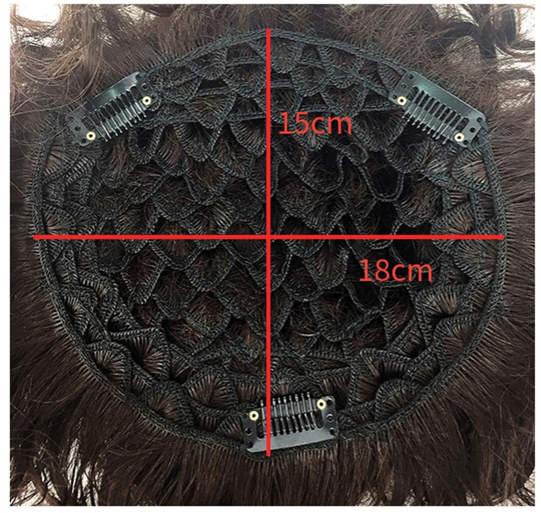 Clip en cabello humano real rizado Topper Hairpiece con flequillo para mujeres con pelo adelgazante, negro