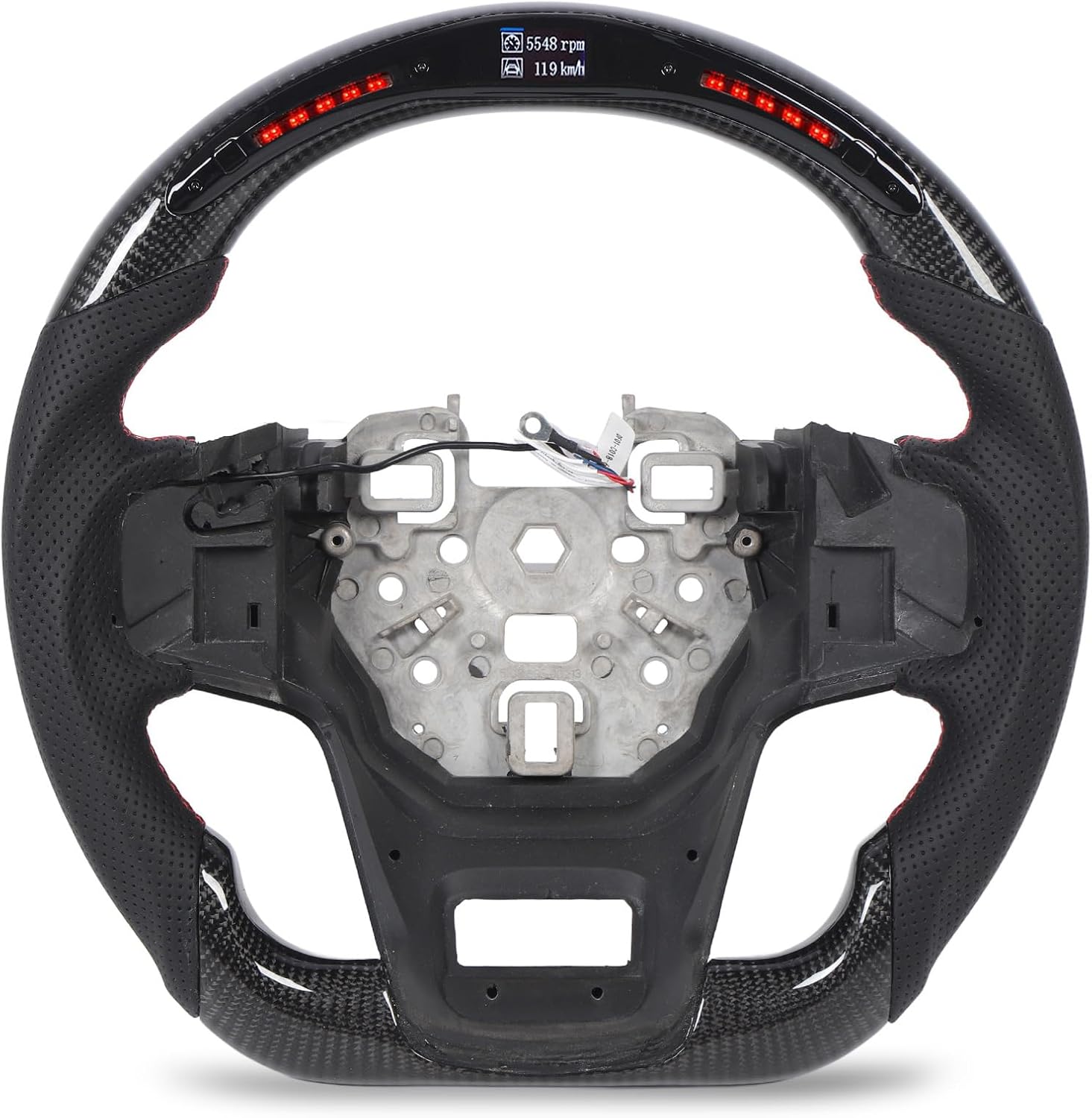 Dioche LED Display Lights Carbon Fiber Steering Wheel with Perforated Leather, Flat Bottom Racing Design – Performance Upgrade for Cars