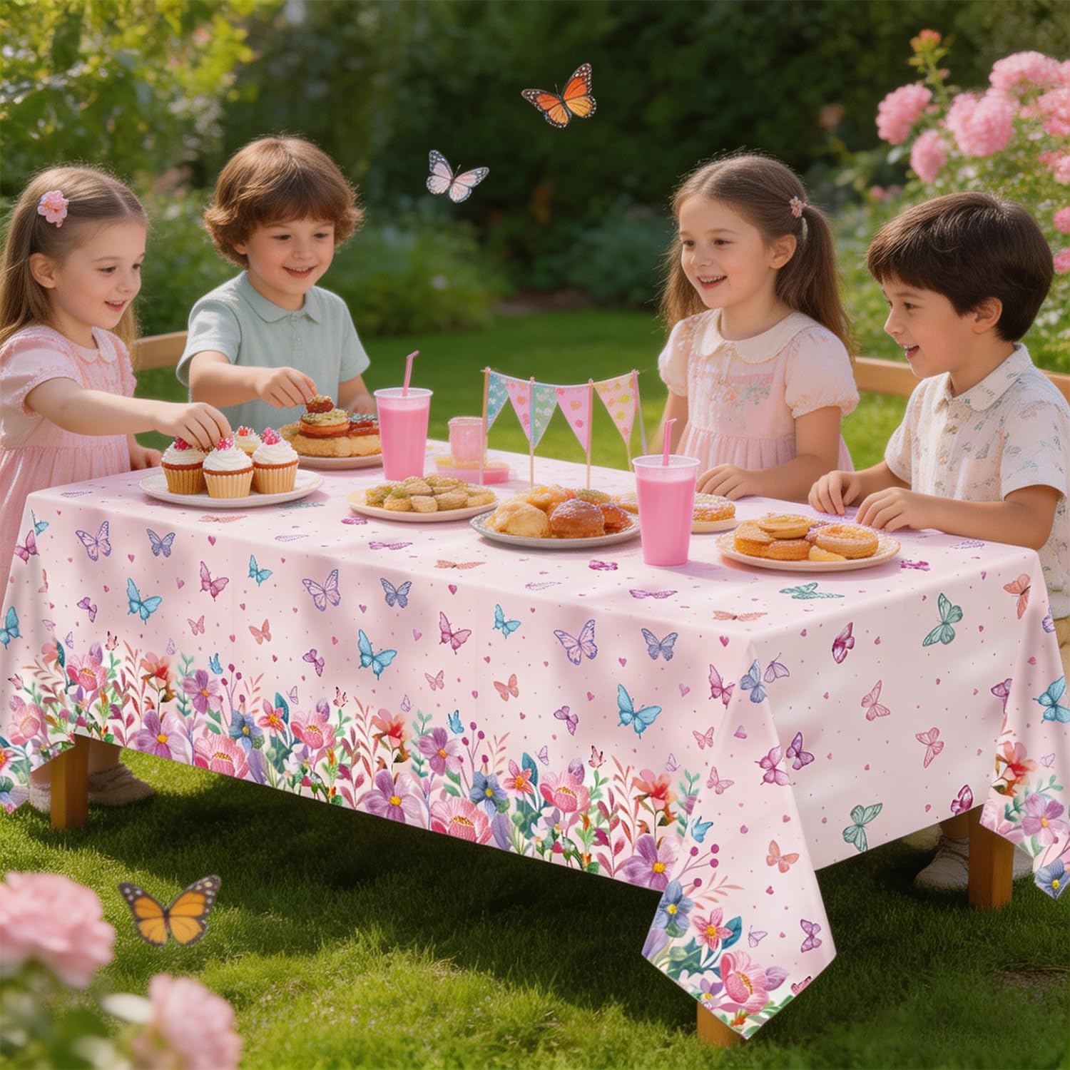 6PCS Butterfly Party Tablecloths Wildflower Tablecloth Butterfly Baby Shower Table Cloth Watercolor Butterfly Spring Themed Table Cover Tea Party Supplies Spring Easter Flower Party Decorations image 2