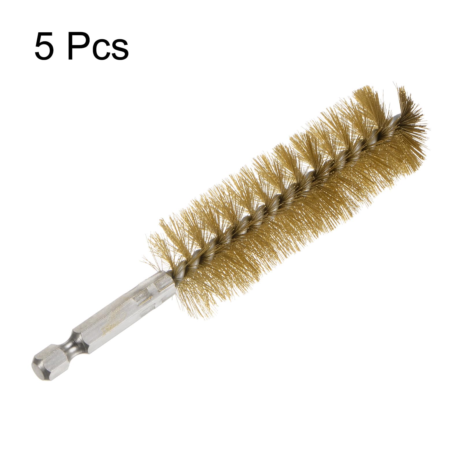 QUARKZMAN 5Pcs Cepillo de Latón para Limpiar Diámetro 25mm con Cerdas de Alambre de Bronce Retorcido y Mango 1/4" Vástago Hexagonal para Tubos Puertos Rodamientos