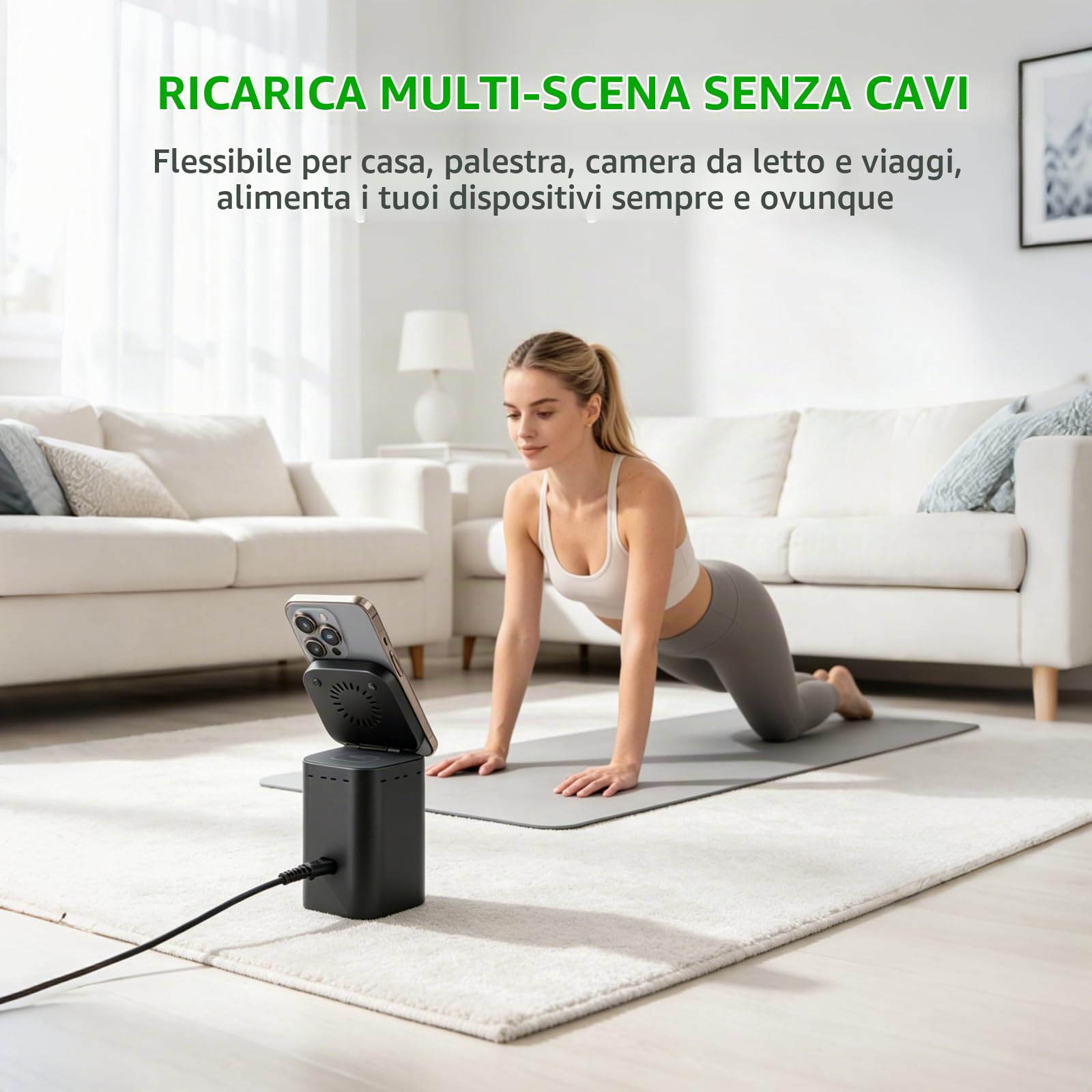 Caricatore USB C 100W da 6 in 1, Stazione di Ricarica con Caricatore Wireless Qi2.2 25W Cavo USB-C Retrattile 65W e Porta USB-C 65W e HDTV 2.1 8K e Hub USB 3.0 per iPhone 17 Samsung Galaxy Laptop ecc
