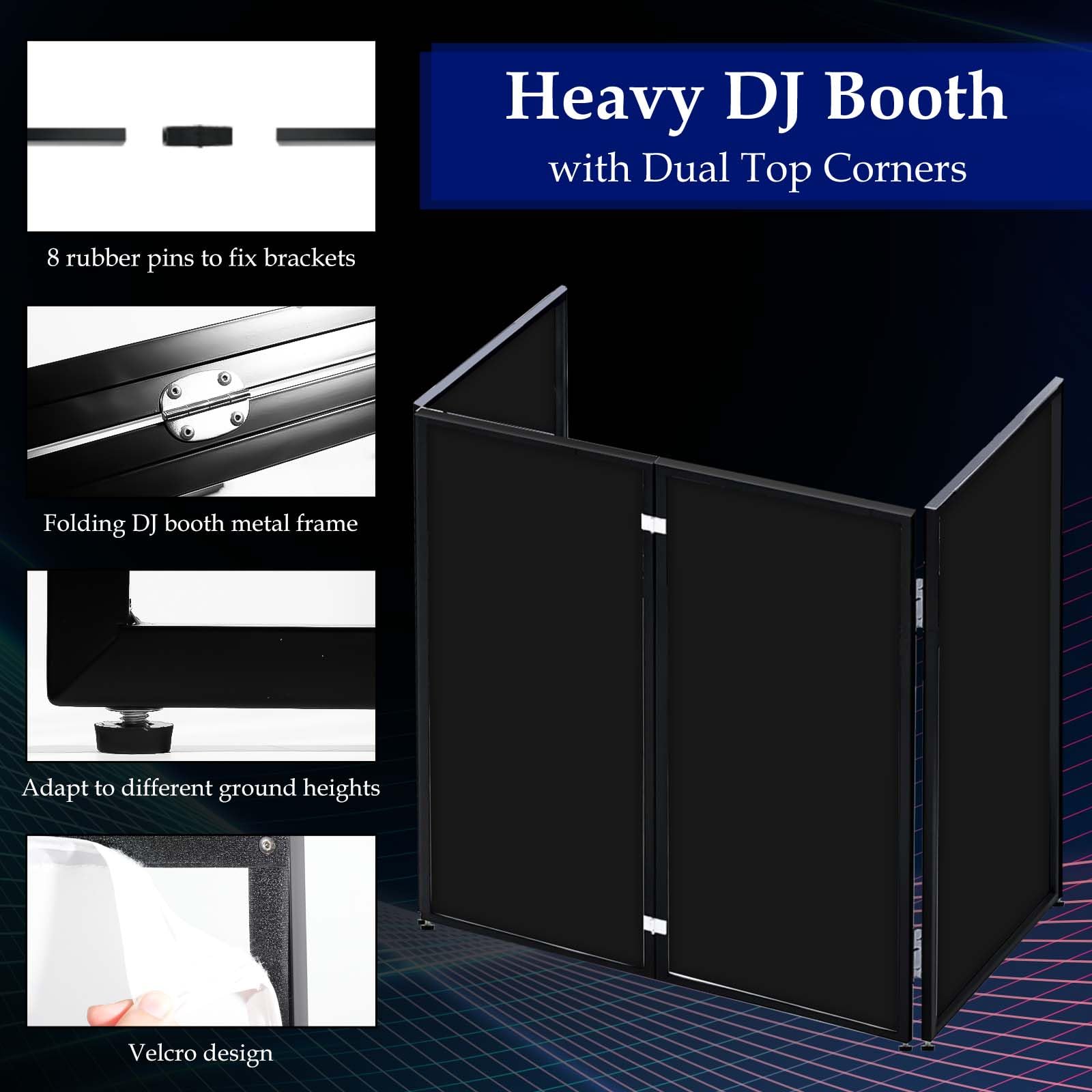 Soporte de fachada portátil para DJ, mesa plegable de DJ de 45 x 40 pulgadas, estación de fachada de DJ para controlador de DJ, mezclador y laptop, eventos y fiestas, incluye bolsa de transporte y dos