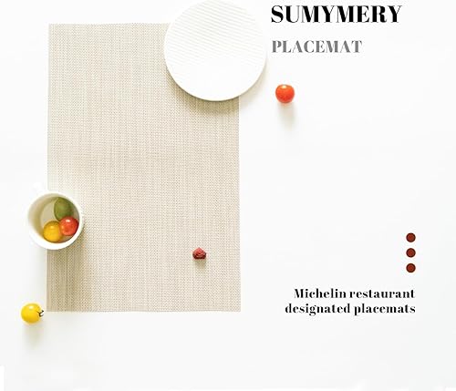 Miniatura 5 de Juego de 4 manteles individuales tejidos de vinilo y plástico para la mesa de la cocina para interiores y exteriores, lavables, manteles