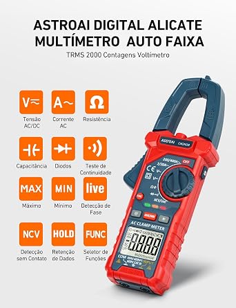 AstroAI CM2K0R 2000 Sayım Pens Metre, Multimetre, Polimetre, Voltmetre, AC Akım, AC/DC Gerilim, Direnç, Frekans, Kapasitans, Süreklilik, Test Diyotları için Test Cihazı