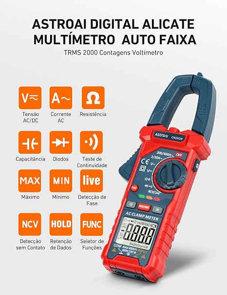 AstroAI CM2K0R 2000 Sayım Pens Metre, Multimetre, Polimetre, Voltmetre, AC Akım, AC/DC Gerilim, Direnç, Frekans, Kapasitans, Süreklilik, Test Diyotları için Test Cihazı