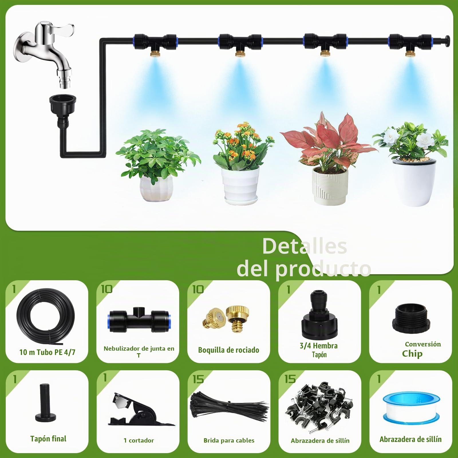 XUNIVERS10M Kit Nebulizador Jardín,Nebulizador Terraza Jardín, DIY Kit de Nebulización Terraza, Kit Nebulizador Terraza, Rociador de Terraza con Manguera Duradera y Boquillas Extraíbles para Giardino
