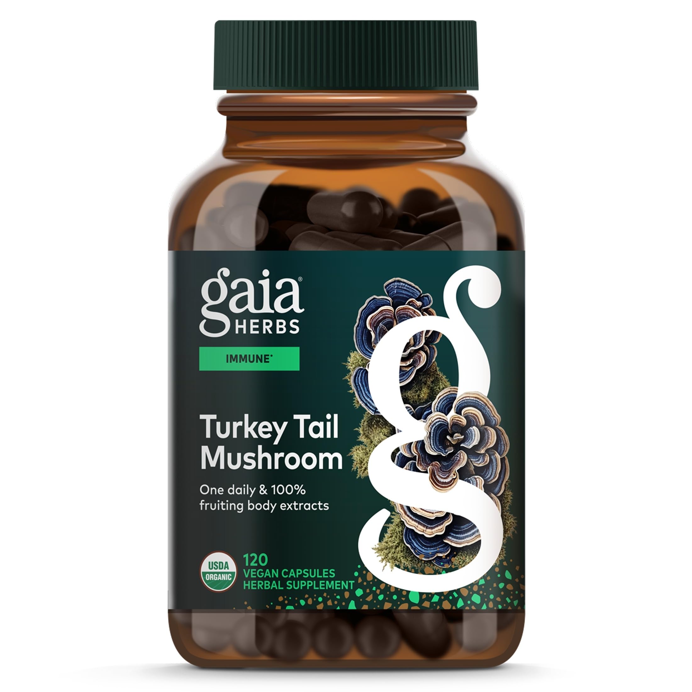 Gaia Herbs Turkey Tail Mushroom, 120 Vegan Capsules, 120 Servings 120 Count (Pack of 1)