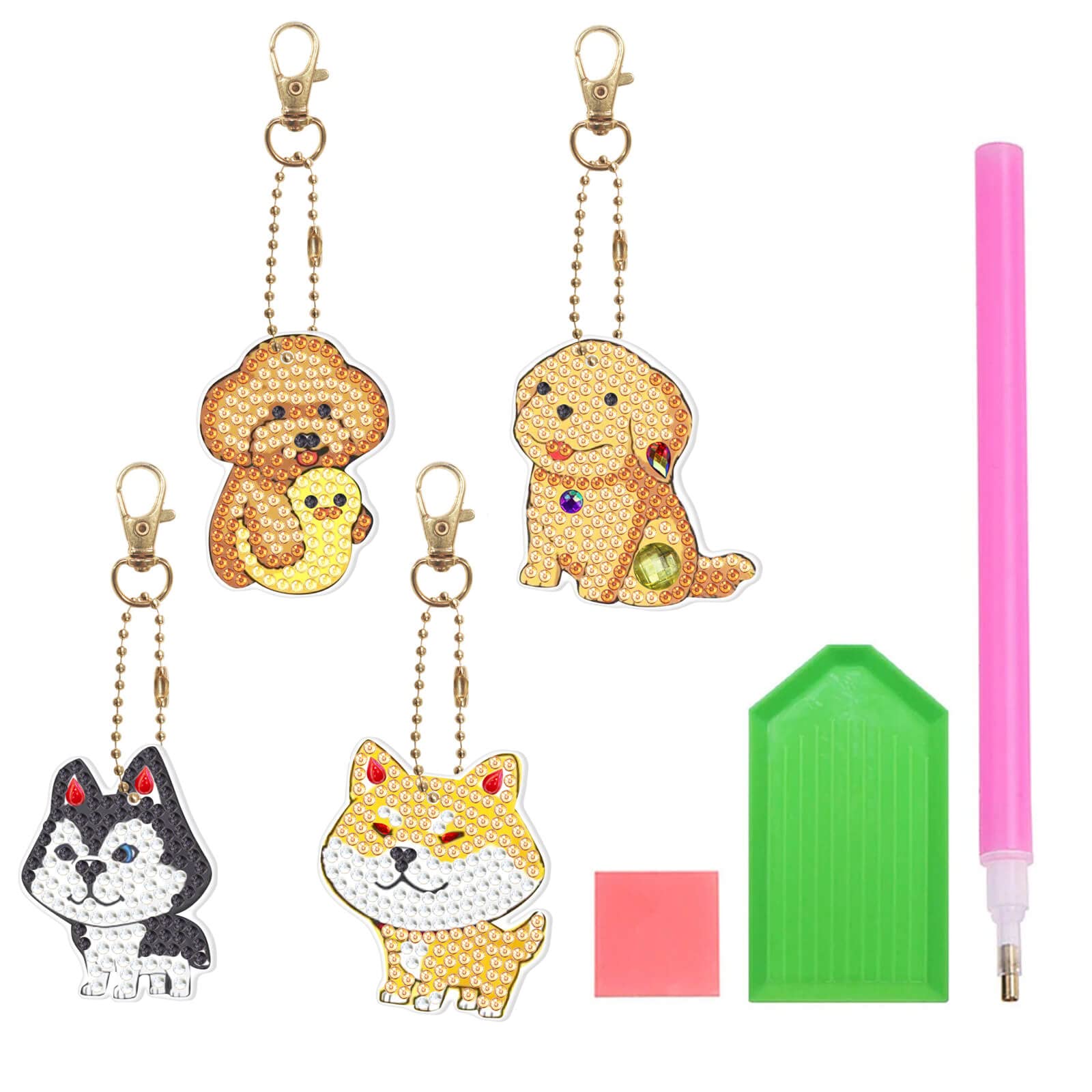 ダイヤモンドアート キーホルダー 犬 4個セット キラキラ ダイヤモンドビーズ塗装キット 手作り絵画手芸キット チャーム ビーズアート 可愛い おしゃれ DIY 手作り ダイヤモンド塗装 初心者 プレゼント 誕生日
