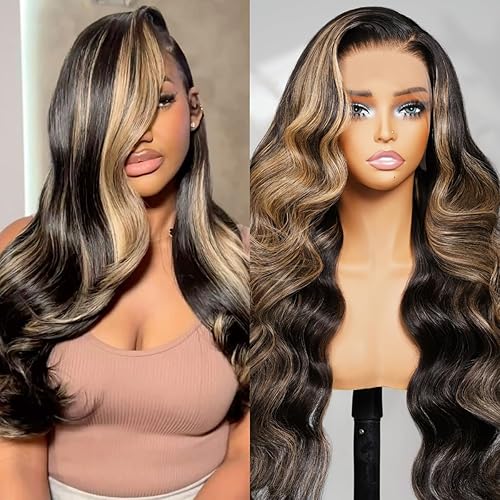Arabella Balayage Lace Front Wigs Human Hair 13x4 Ready to Go Glueless Wig 210% Density Balayage Body Wave Wig HD 12A Lace Frontal Wigs Pre Plucked With Baby Hair (18inch, 13X4 Body Wave)