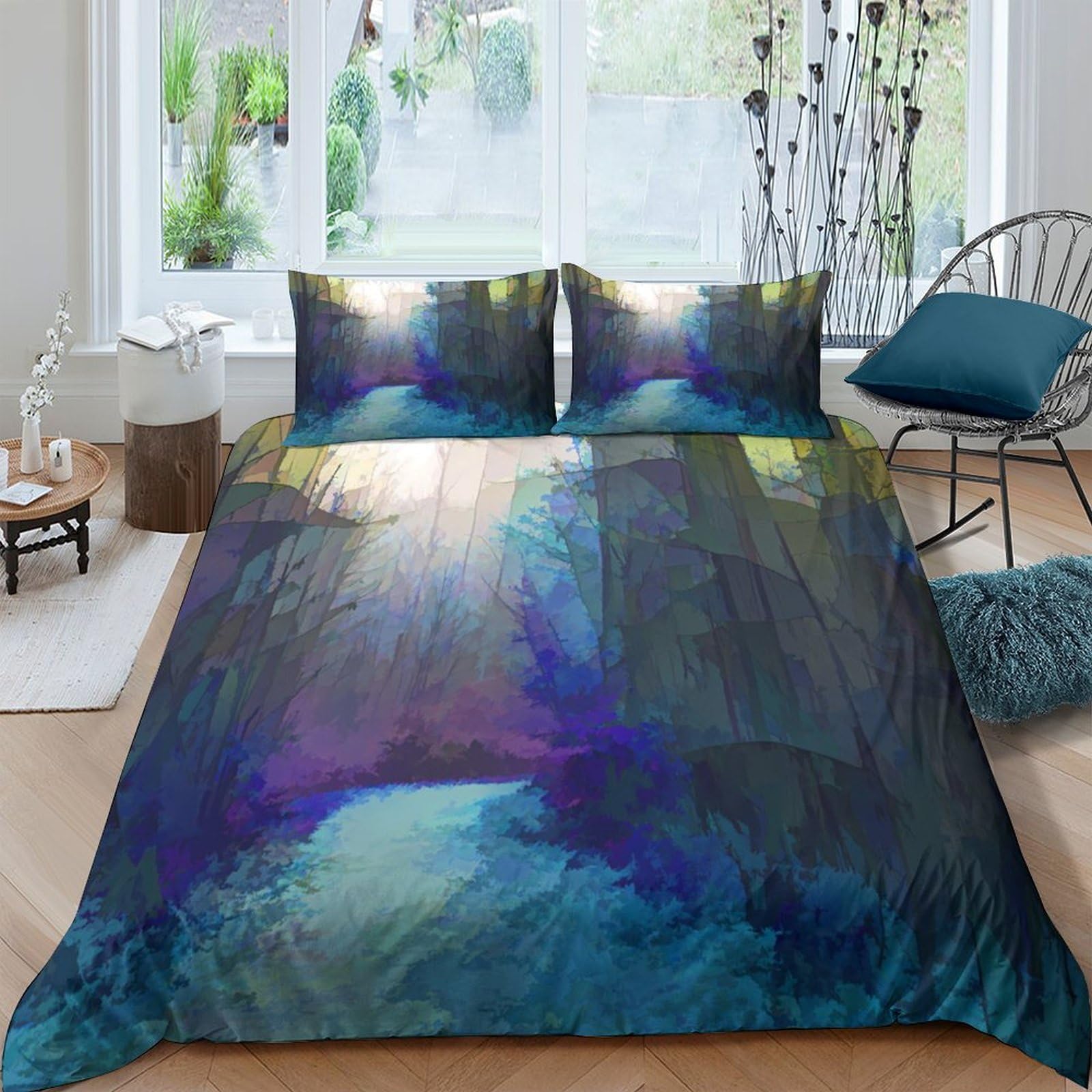 Ctjqhvkz Style-7 3D Printed Forest Path Fitted Sheet Microfiber Soft Breathable Misty Woods Mattress Cover For Bedroom Dorm Decor Single（135X200cm）