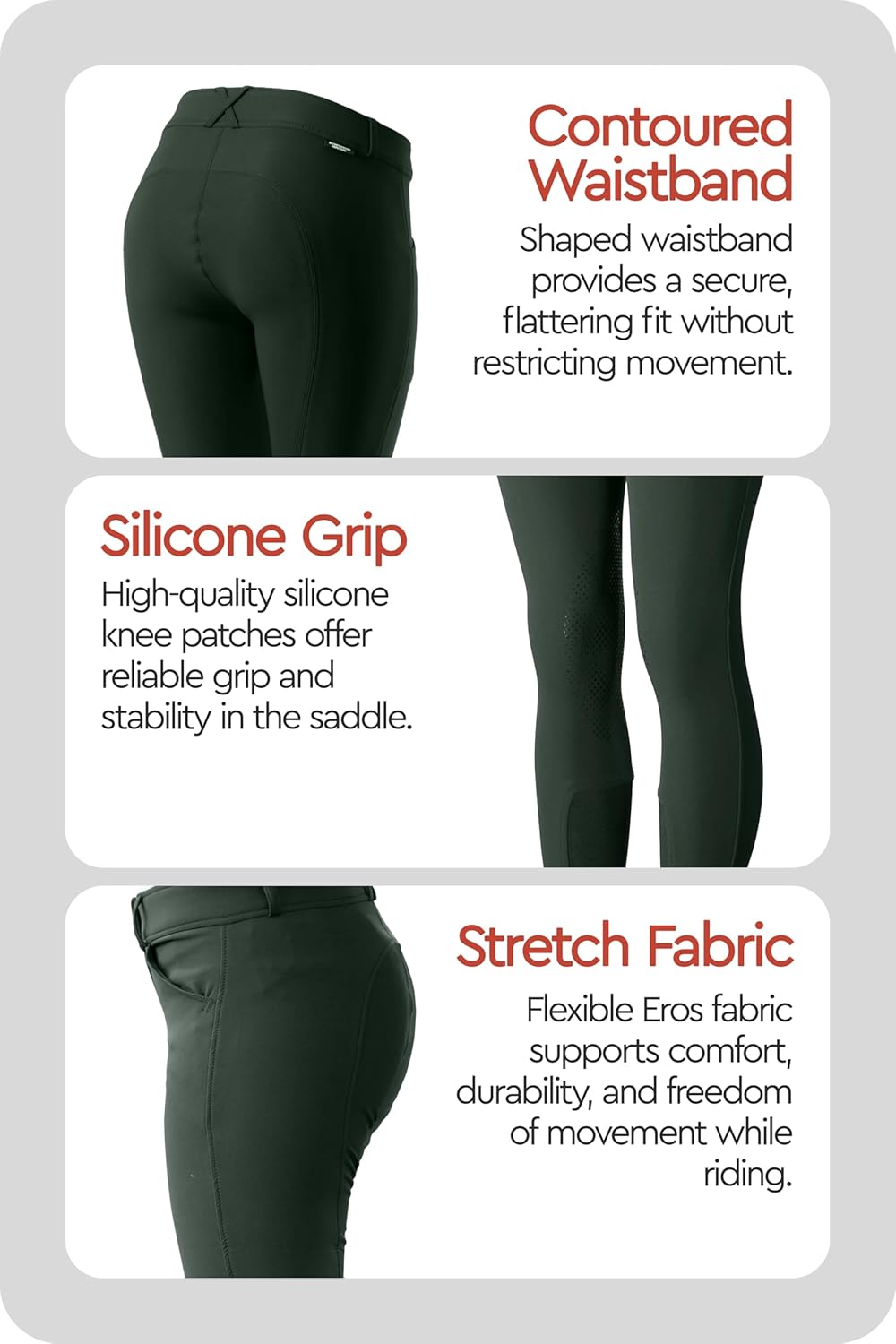 HORZE Grand Prix Womens Classic Silicone Knee Patch Equestrian Riding Breeches